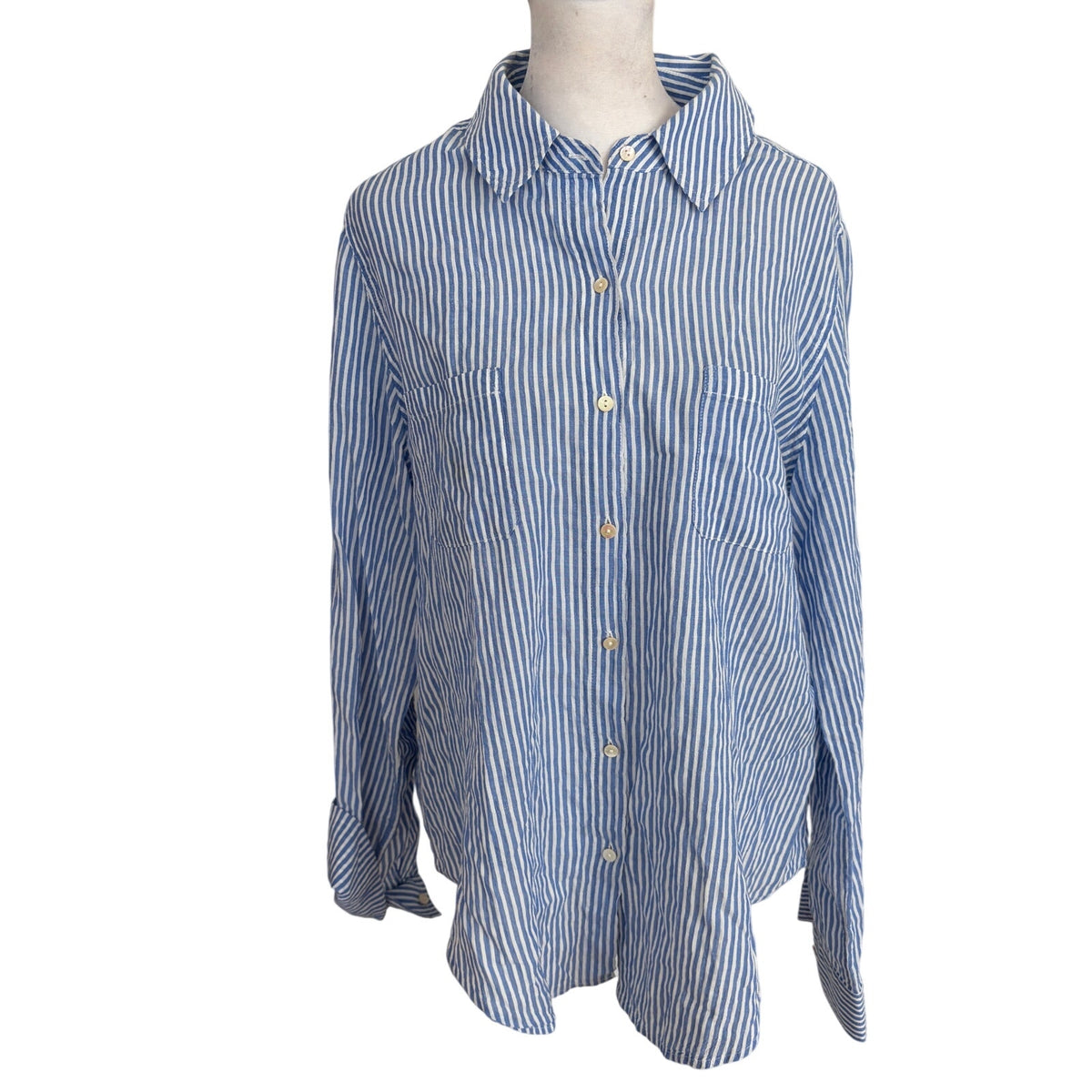 Lilly Pulitzer Blue and White Striped Button Down Shirt Womens Size Medium