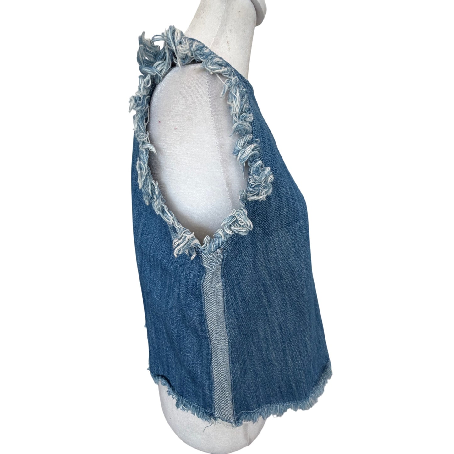 Rachel Roy NWT Denim Sleeveless Top Frayed Edges Womens Size Small NEW