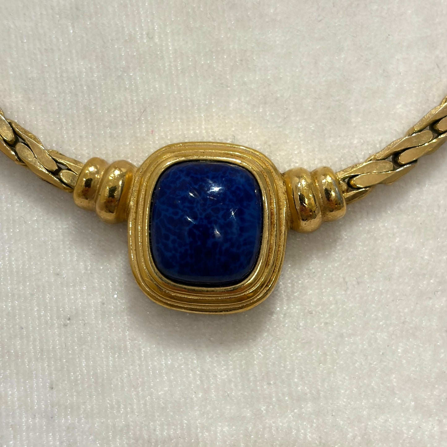 Vintage Christian Dior Lapis Navy Stone Gold Tone Thick Choker Necklace