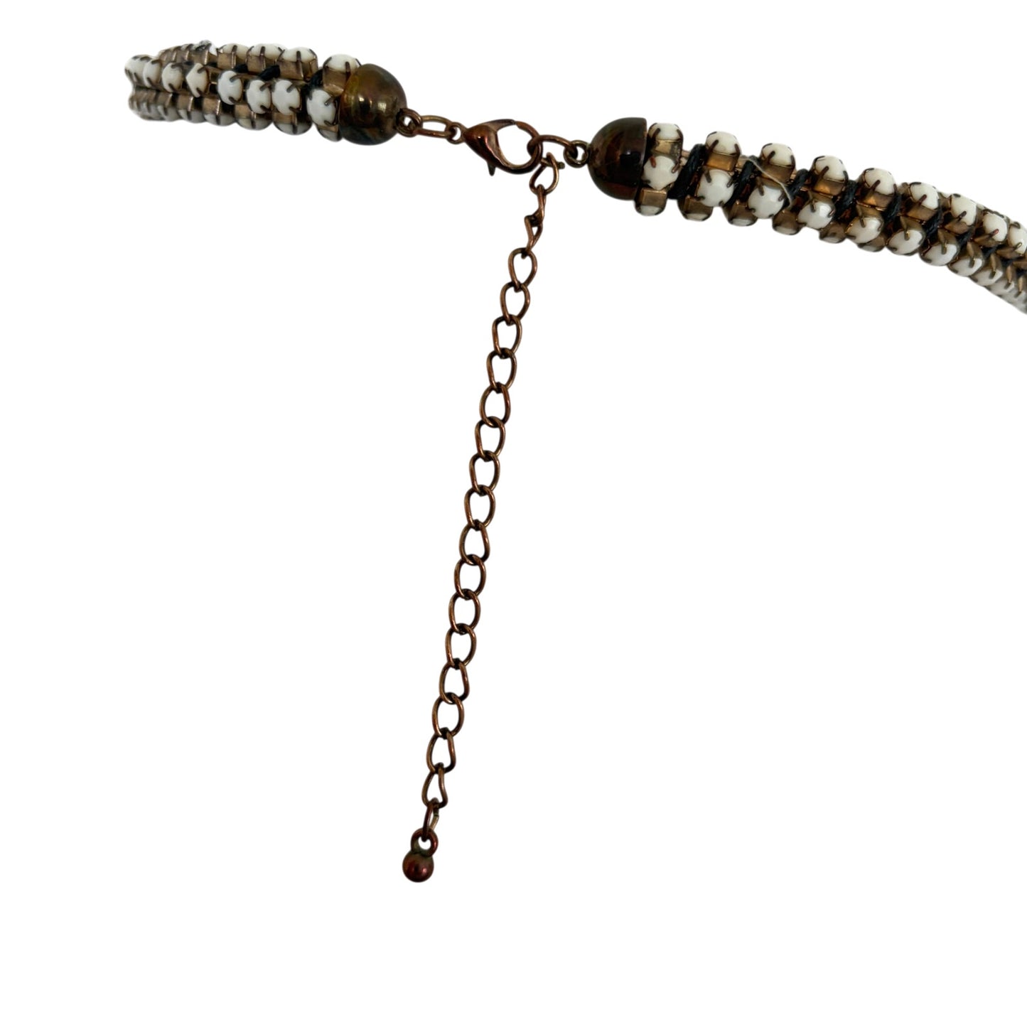 Anthropologie Vintage Bronze Tone and White Bead Stone 3D Statement Necklace