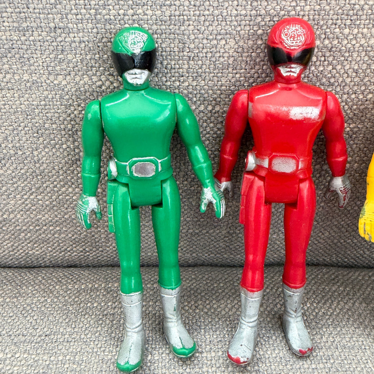 Vtg 1980 Popy Denshi Sentai Denziman Vinyl Plastic Figures Red, Yellow, Green