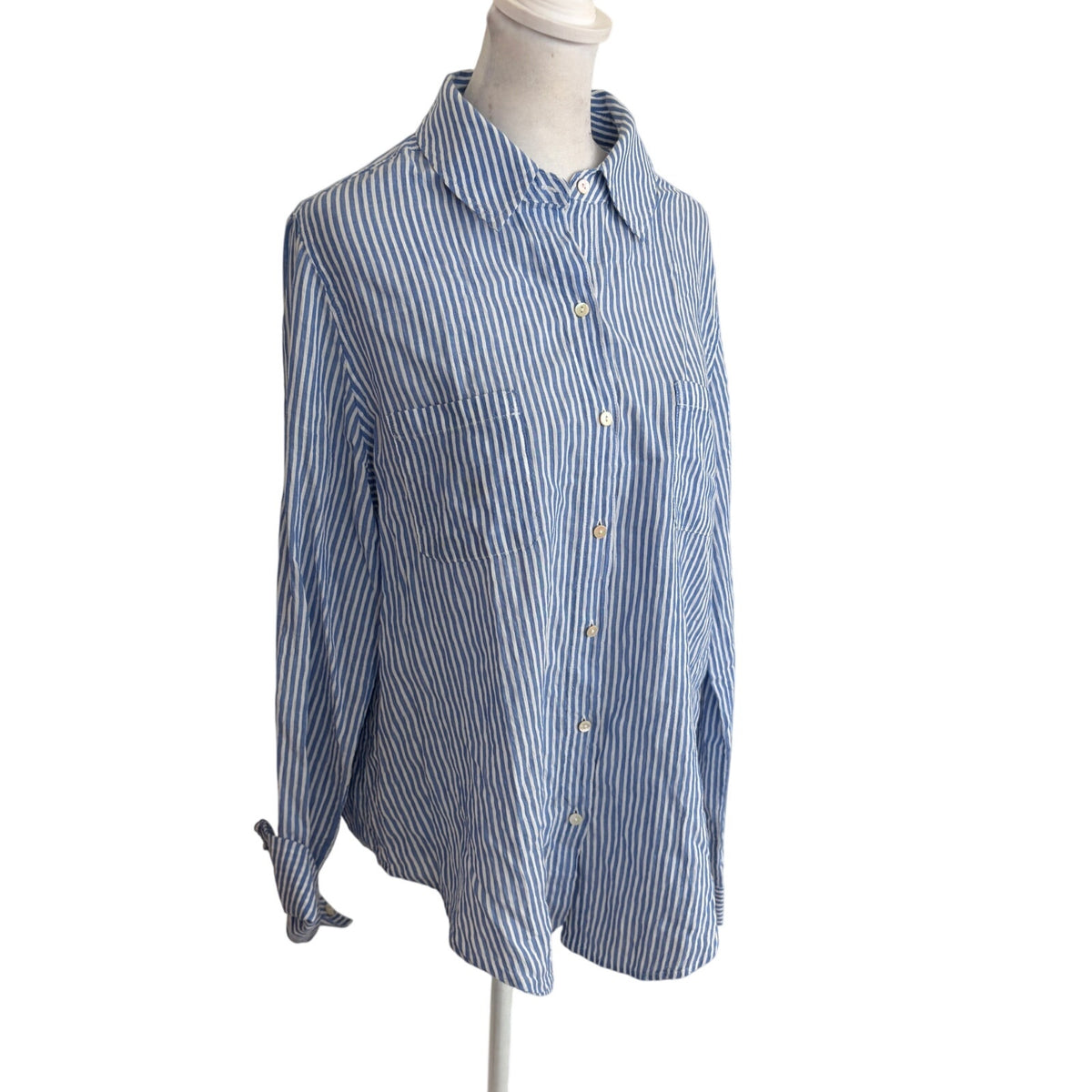 Lilly Pulitzer Blue and White Striped Button Down Shirt Womens Size Medium