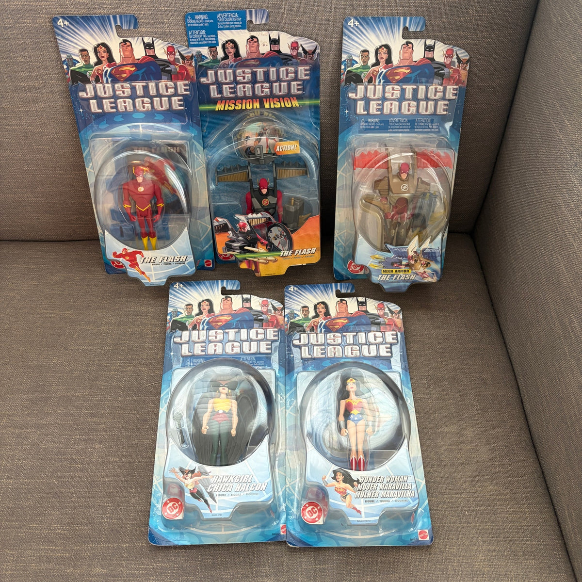 Justice League 2003 LOT 5 The Flash, Wonder Woman, Hawkgirl Action Figures NEW