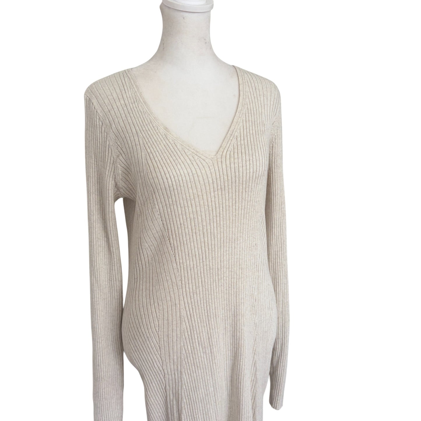 Athleta Ivory Oatmeal Ribbed Long Sleeve Sweater Dress Womens Size Medium Tall