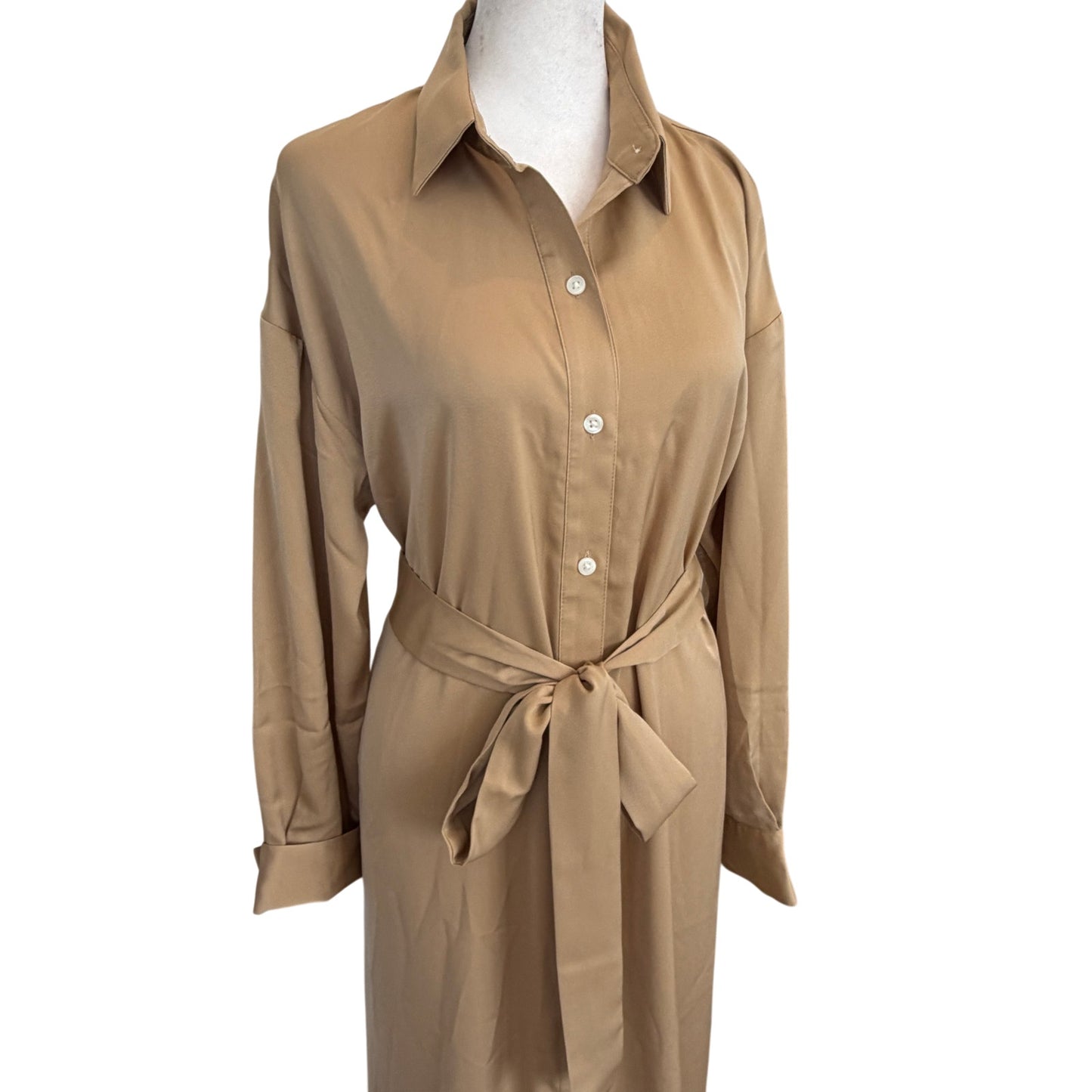Banana Republic Taupe Long Sleeve Button Down Midi Shirt Dress Women Size Medium