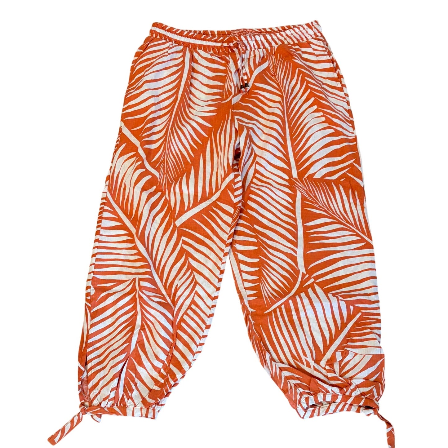 Panama Jack Orange White Fern Linen Blend Jogger Pants NEW Women Size Large