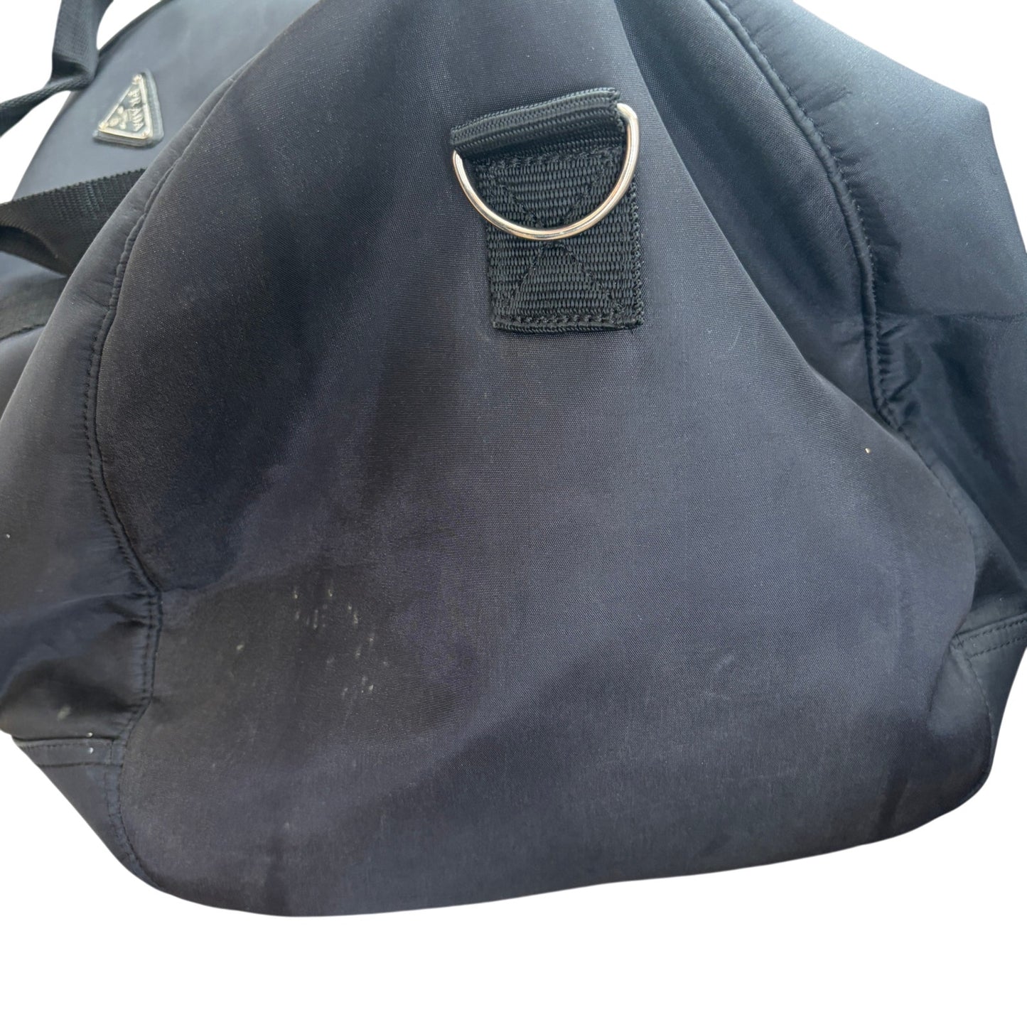 Prada Black Duffle Bag Nylon Black Travel Gym Weekender Carry On DAMAGED ZIPPER