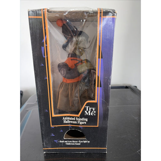 HALLOWEEN FACTORY Motion Animated WITCH AND HER CAT 1996 12” w BOX