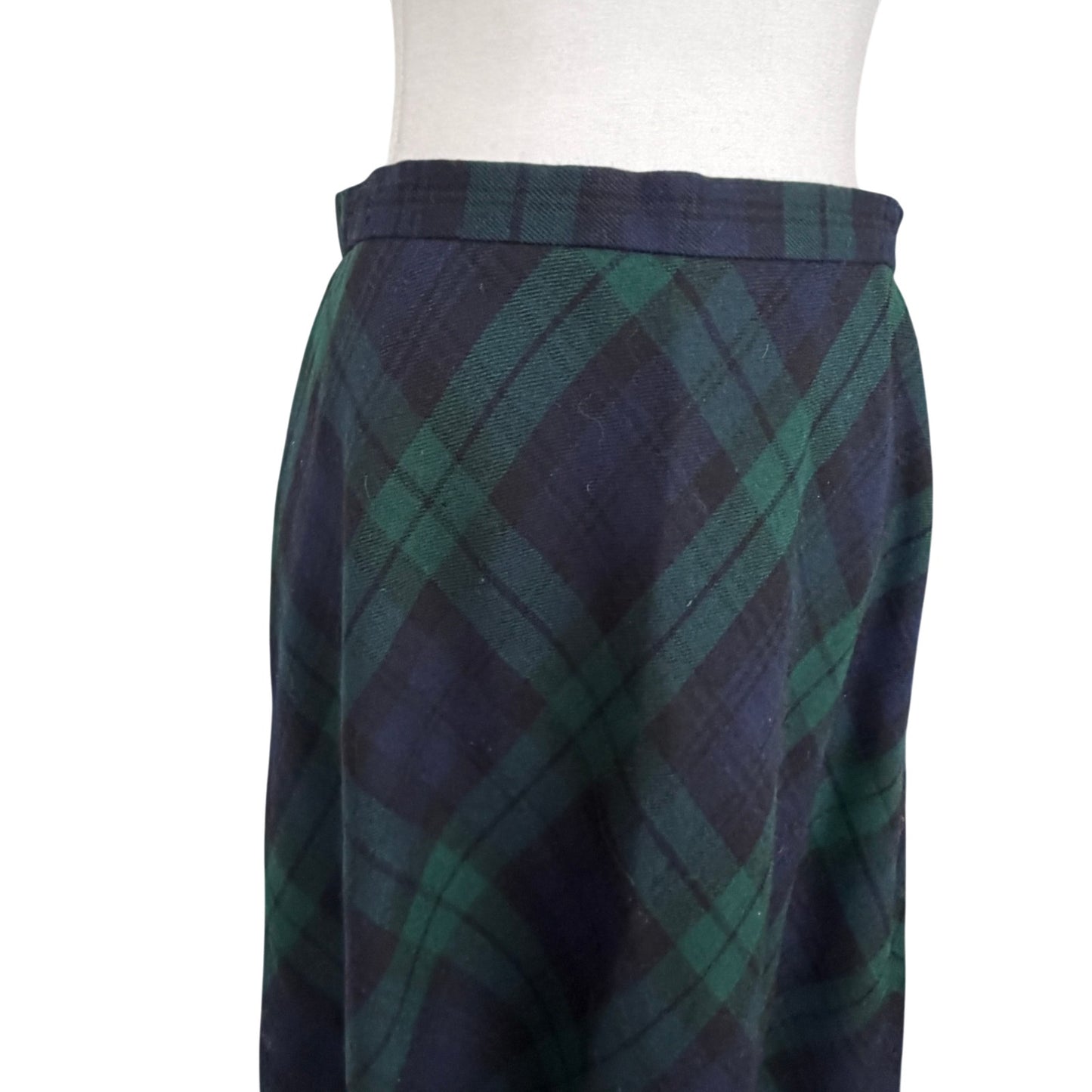 Vintage Ralph Lauren Navy Green Plaid 100% Wool Skirt Womens Size 10 *FLAW*