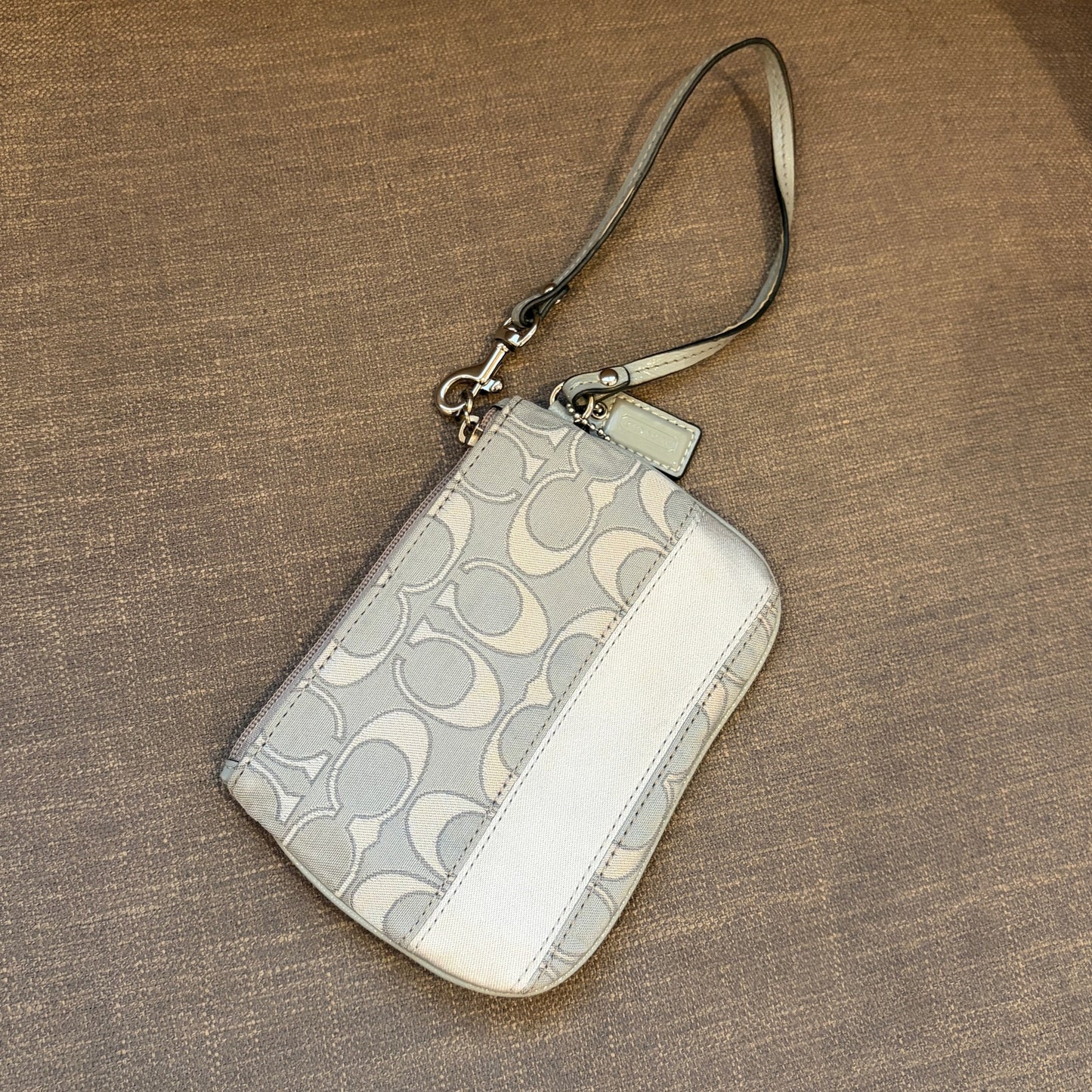 Coach Gray and Silver Classic Monogram Credit Card ID Wristlet Wallet