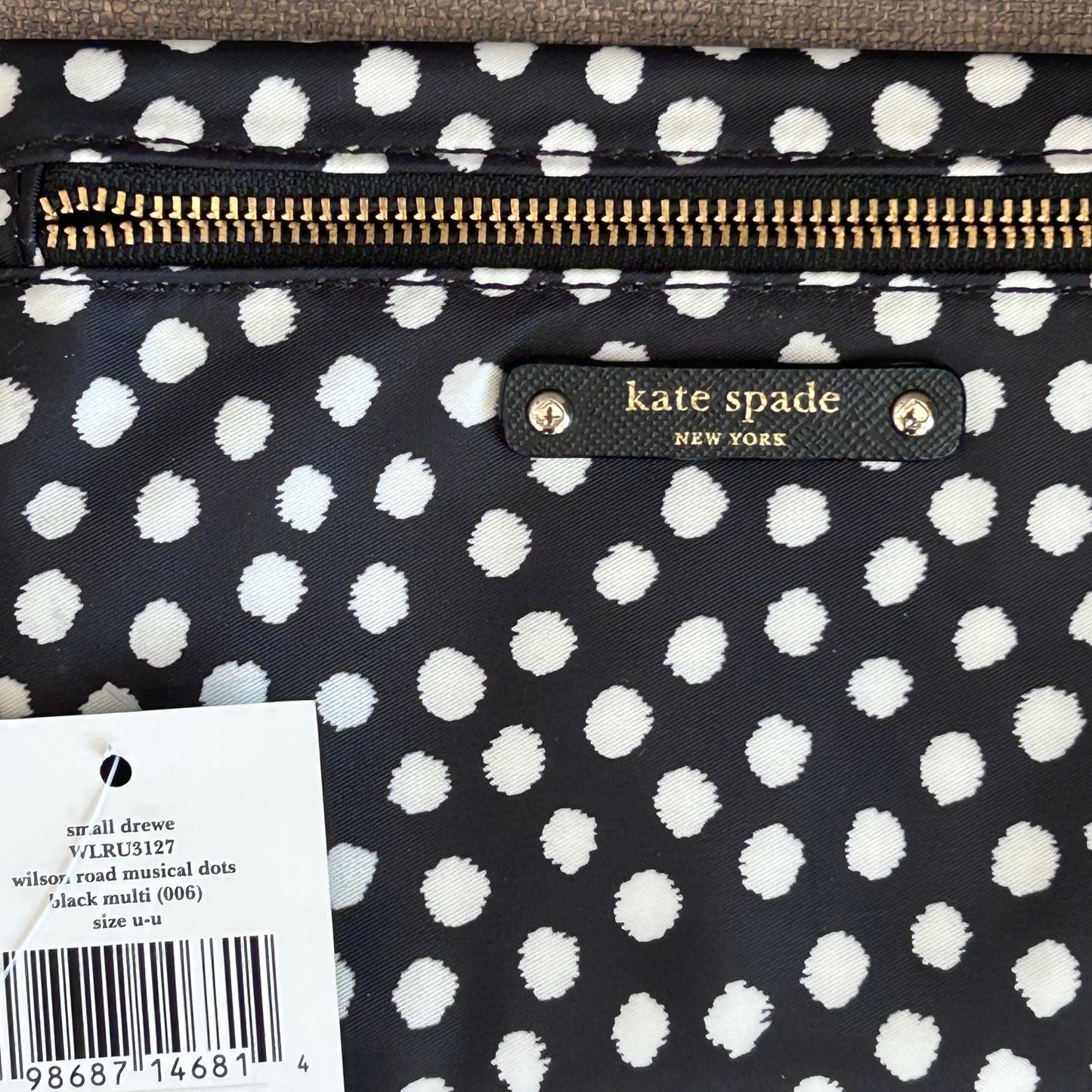 Kate Spade Small Drewe Wilson Road Musical Dots Black Multi Zip Pouch NEW