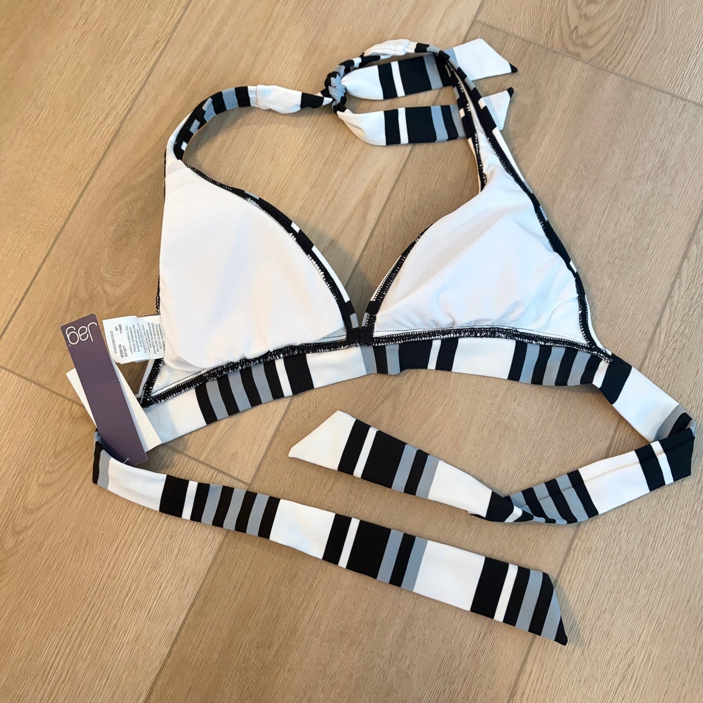 Jag Black, Gray, White Striped Bikini Top Swim Suit Womens Size Small NEW