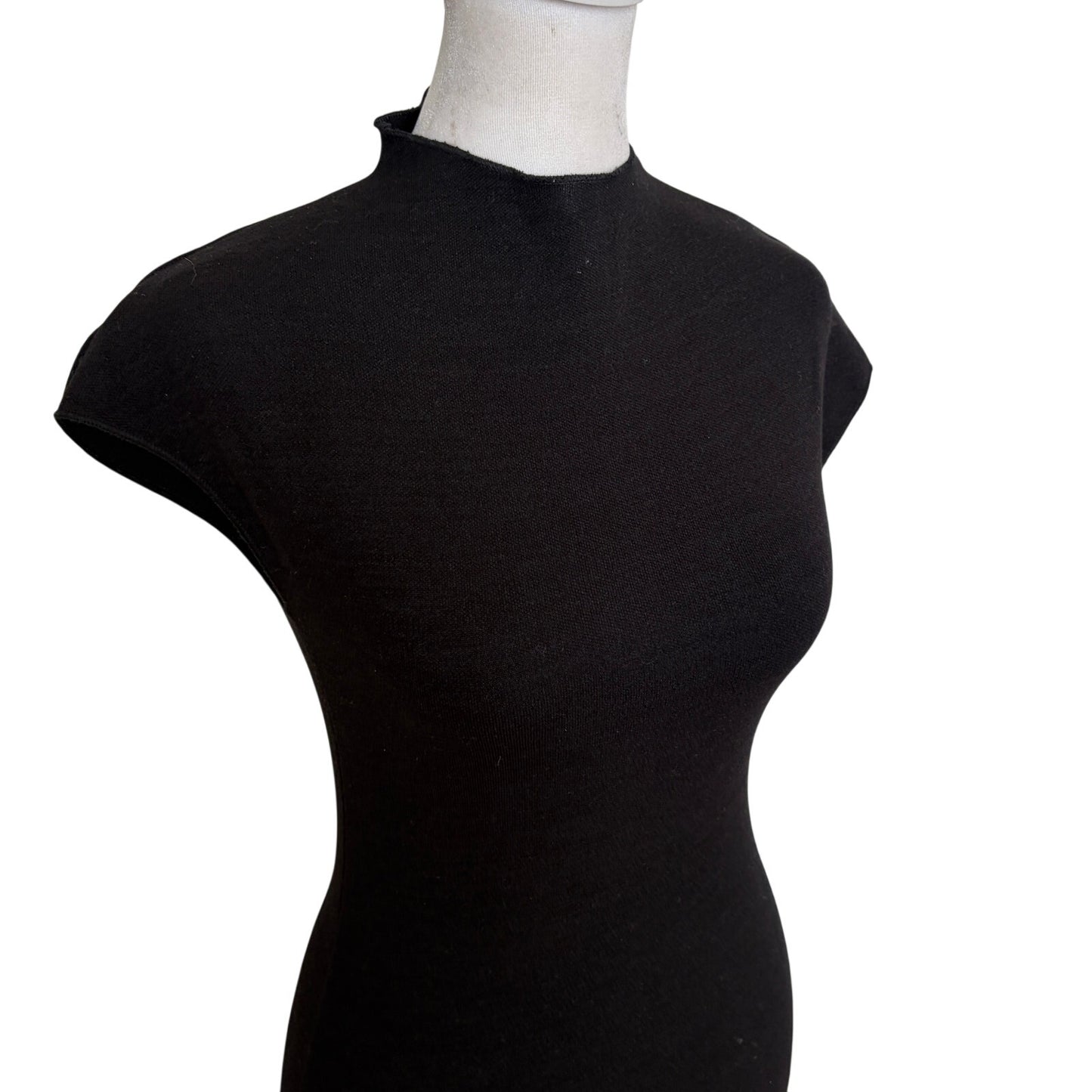 Zara Black Short Sleeve Mock Neck Knit Bodycon Dress Womens Size Small