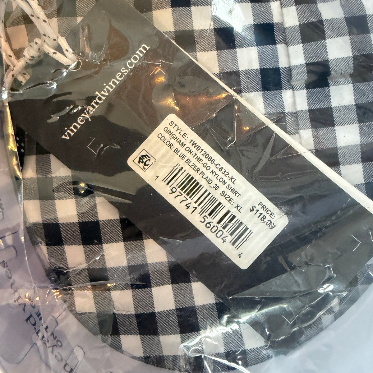Vineyard Vines Gingham On The Go Nylon Blue / White Button Down Shirt Size XL