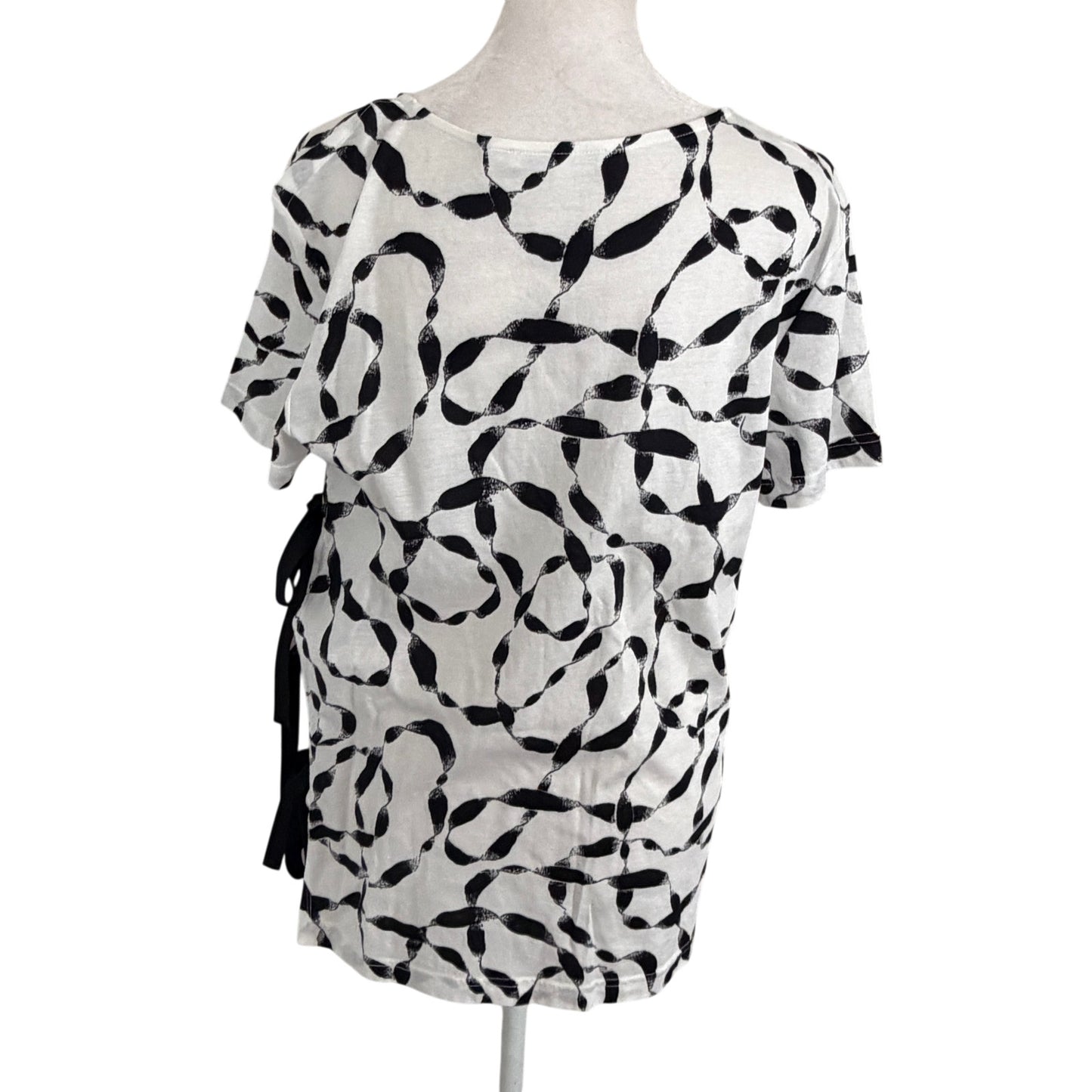 Helmut Lang White and Black Short Sleeve Top Black Side Ties Womens Size Medium