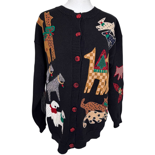 Susan Bristol Vintage 1993 Noah's Ark Holiday Cardigan Sweater Women Size Medium
