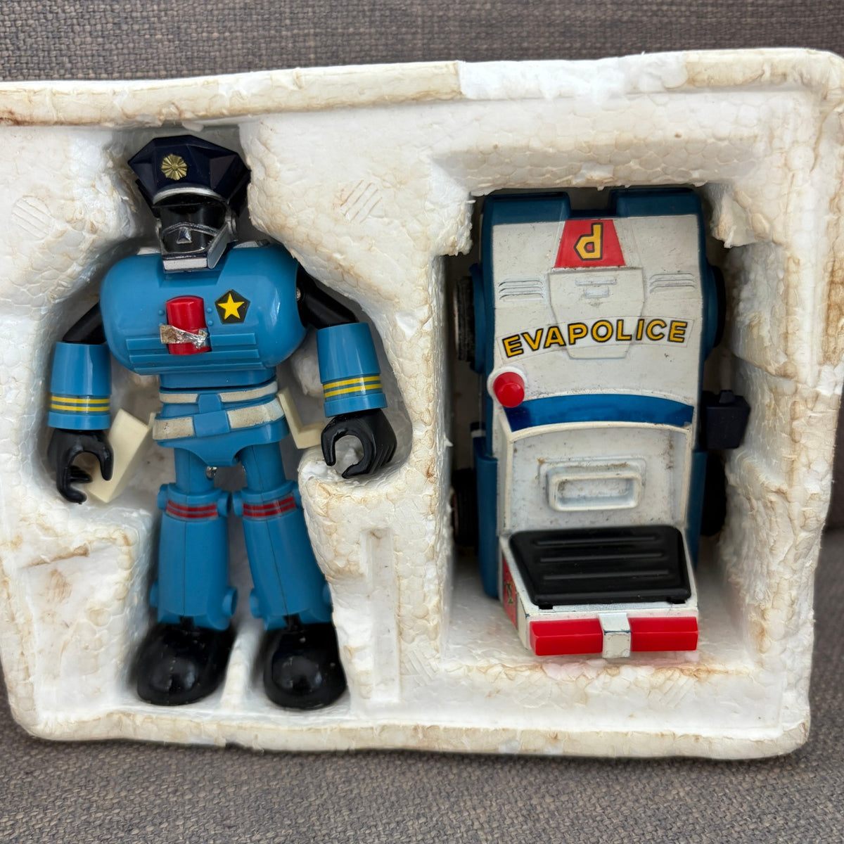 Vintage Popy Chogokin GB-63 Evapolice Robot Figure and Car With Box