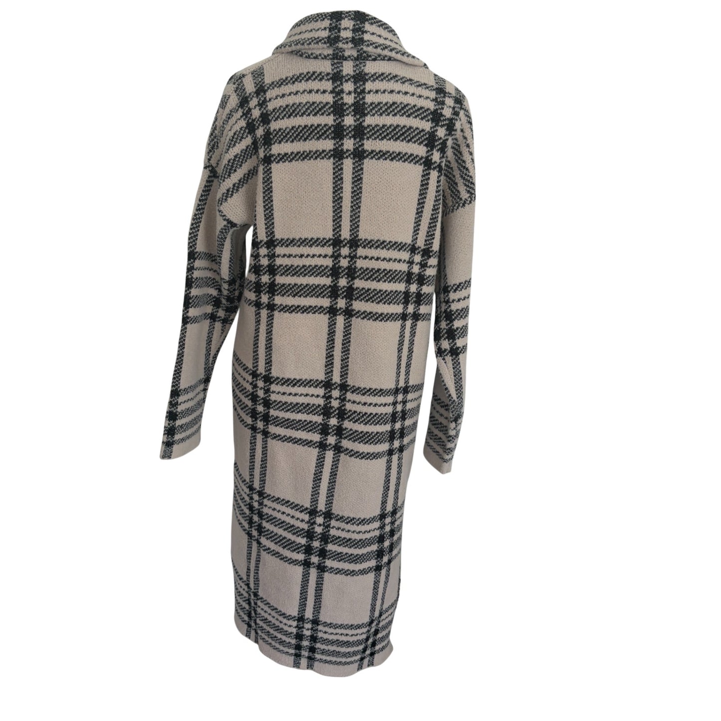 Sincerely Jules Tan and Black Plaid Long Cardigan Jacket Coat Womens Size Small