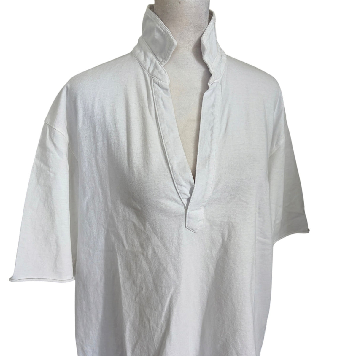 Frank & Eileen Short Sleeve White Polo Shirt Raw Hem Womens Size Small