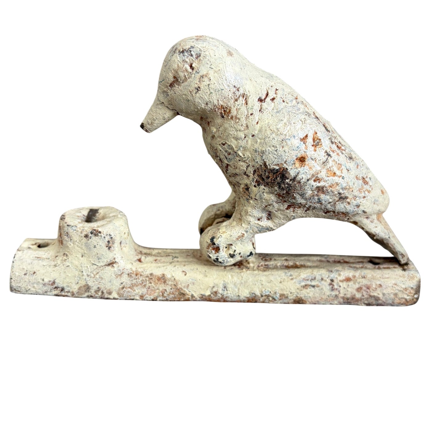 Rustic Vintage Cast Iron Bird Door Knocker Ivory and Brown Distressed Look