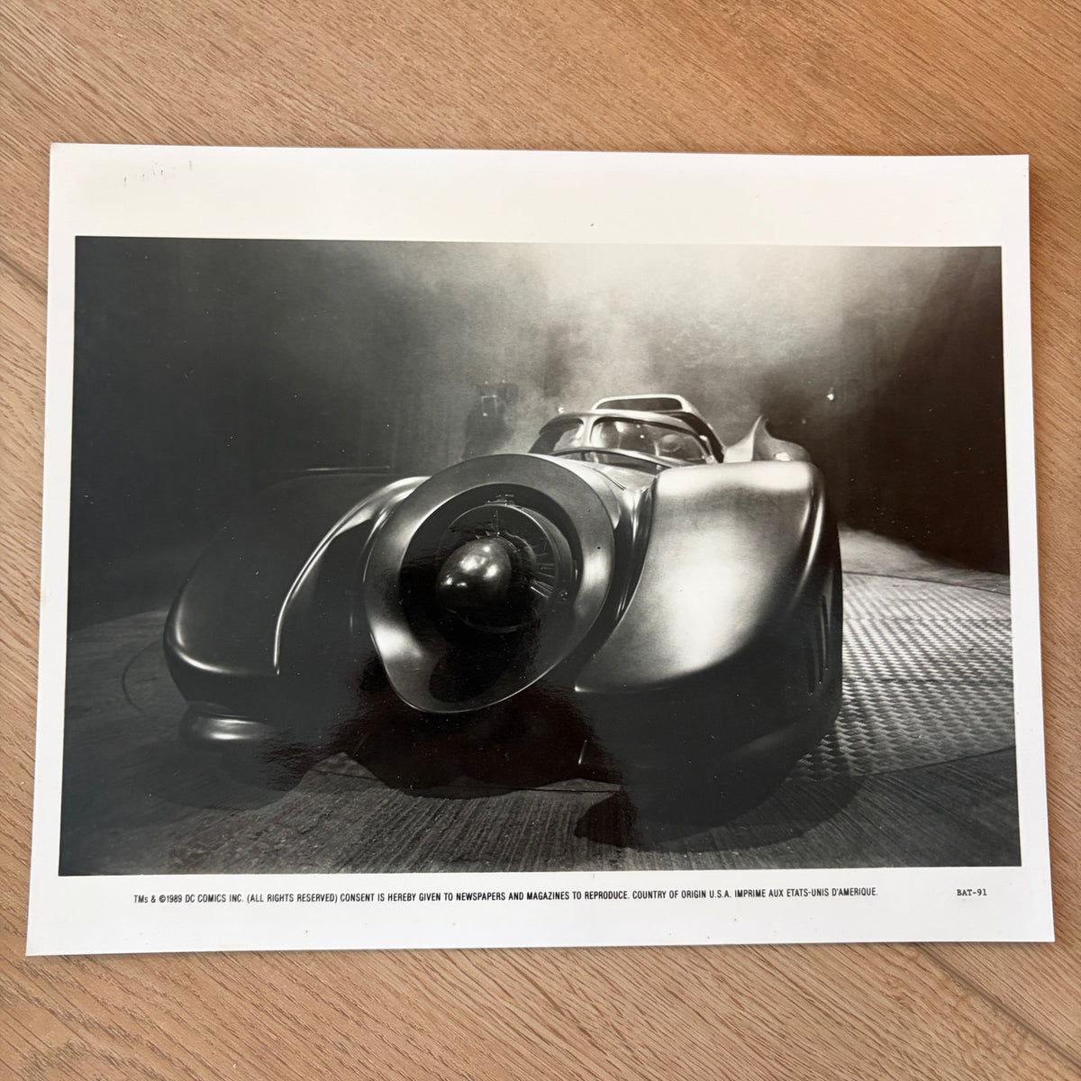 1989 DC Comics Batman Movie Press Kit Batmobile Black and White Still Photograph