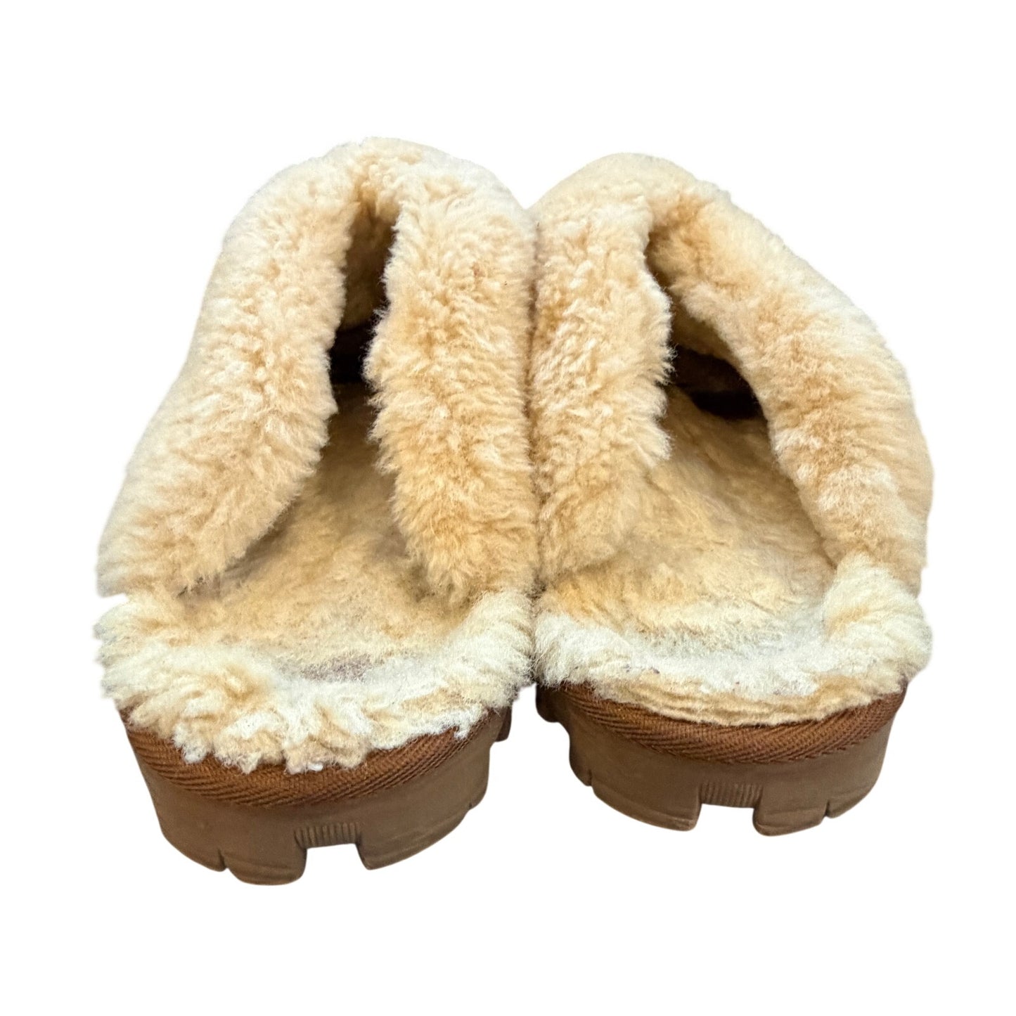 UGG Australia Brown Shearling Sheepskin Cozy Slip On Shoes Slipper Womens Size 10
