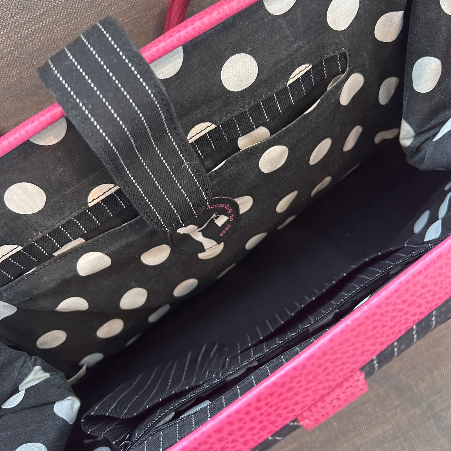 World According to Jess Black, White and Pink Large Top Handle Shoulder Bag