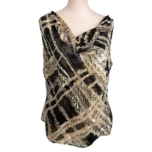 St. John Black and Tan Silk Blend Sleeveless Top Blouse Womens Size Medium