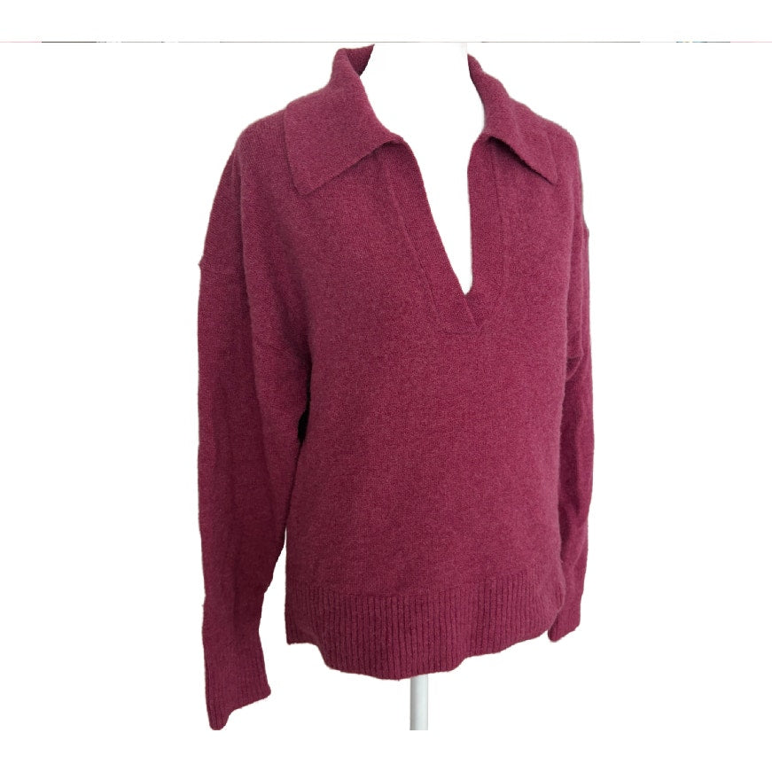J. Crew Purple Pink Wool Blend V-Neck Collared Pullover Sweater Women Size Small