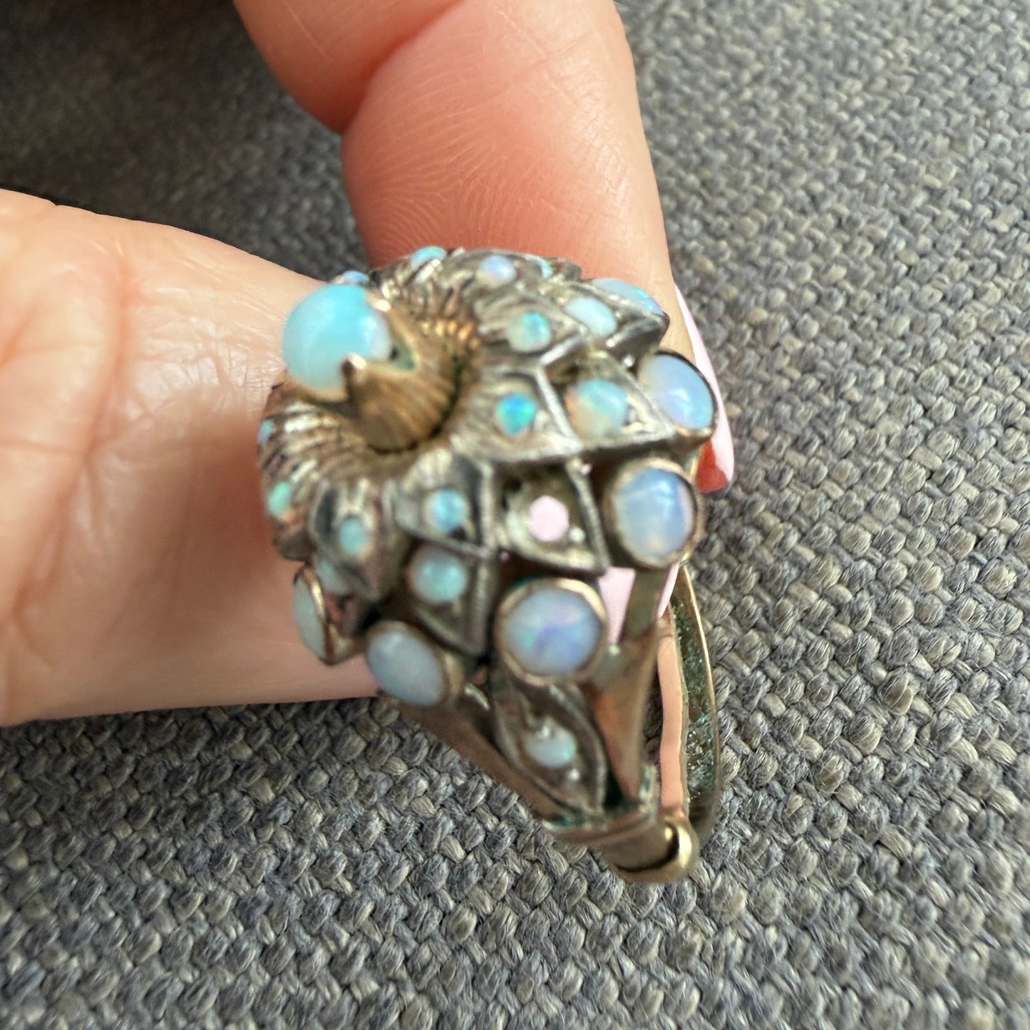 Antique Thai Princess Harem Opal Cluster Ring 14K Gold (2 Missing Stones)