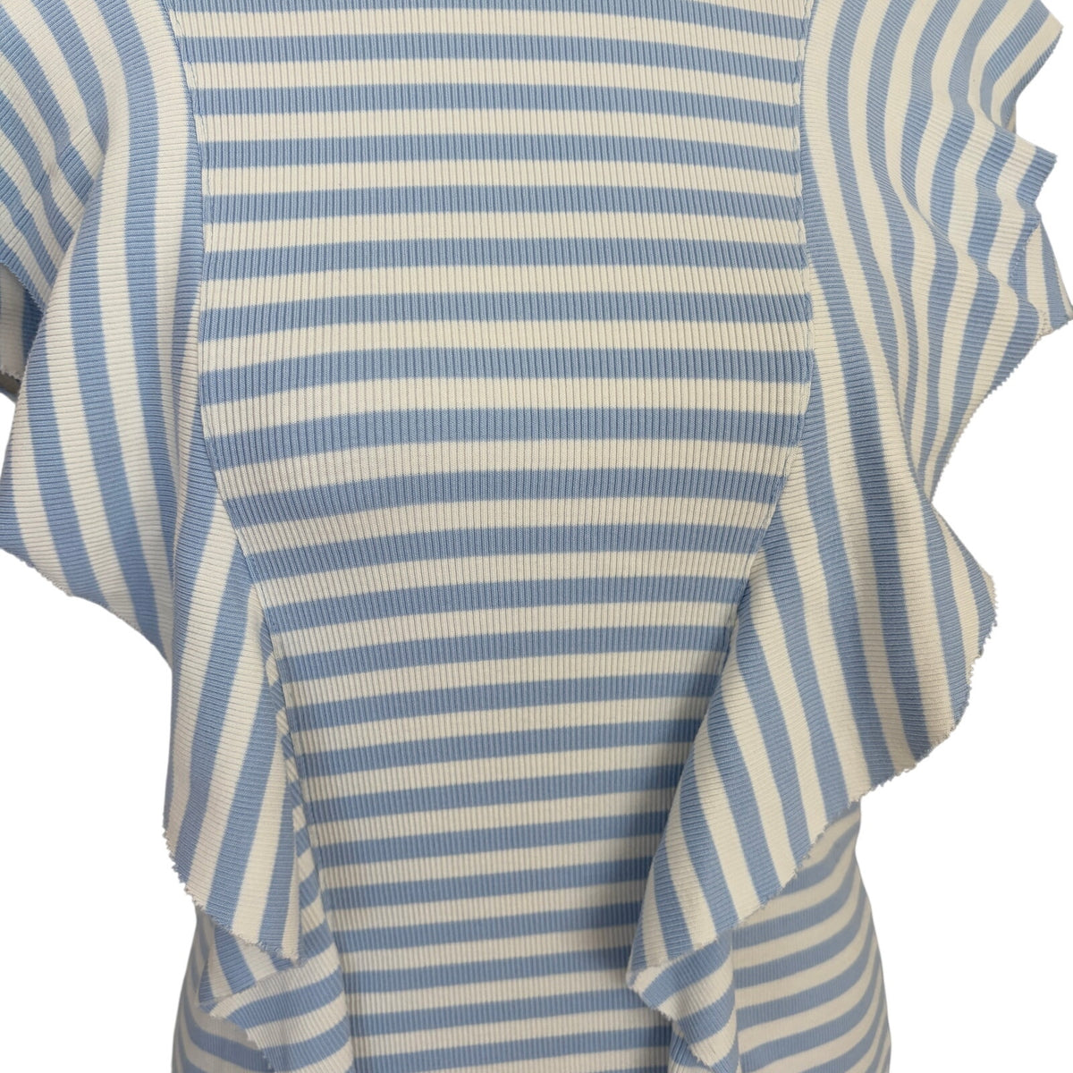 Veronica Beard Light Blue & White Striped Ruffled T-Shirt Top Women Size Small
