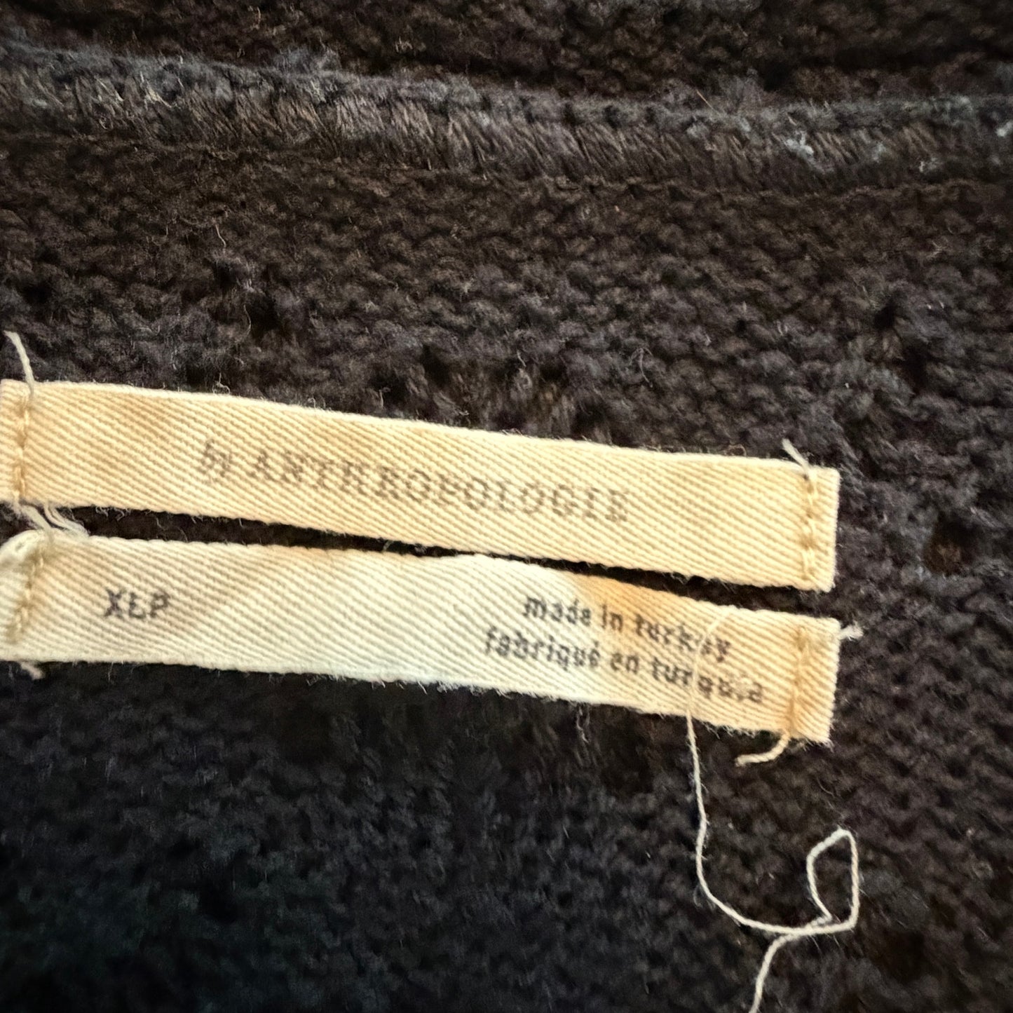 Anthropologie Black Crochet Short Sleeve Scalloped Sweater Women Size XL Petite