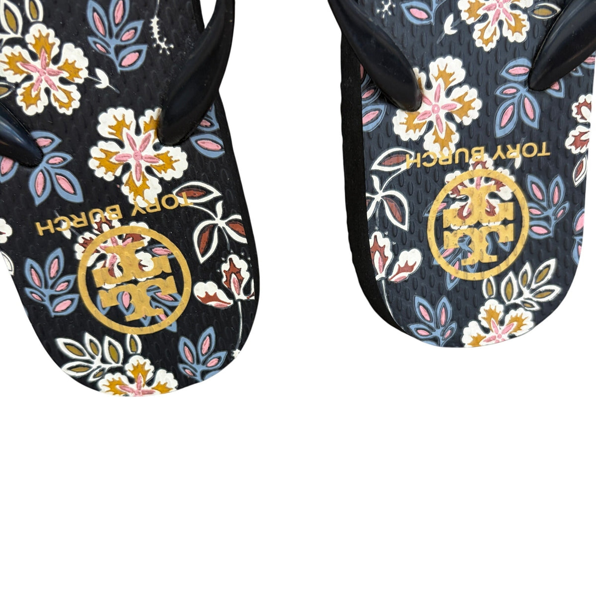 Tory Burch Black Floral Print Flip Flop Thong Sandals Womens Size 7