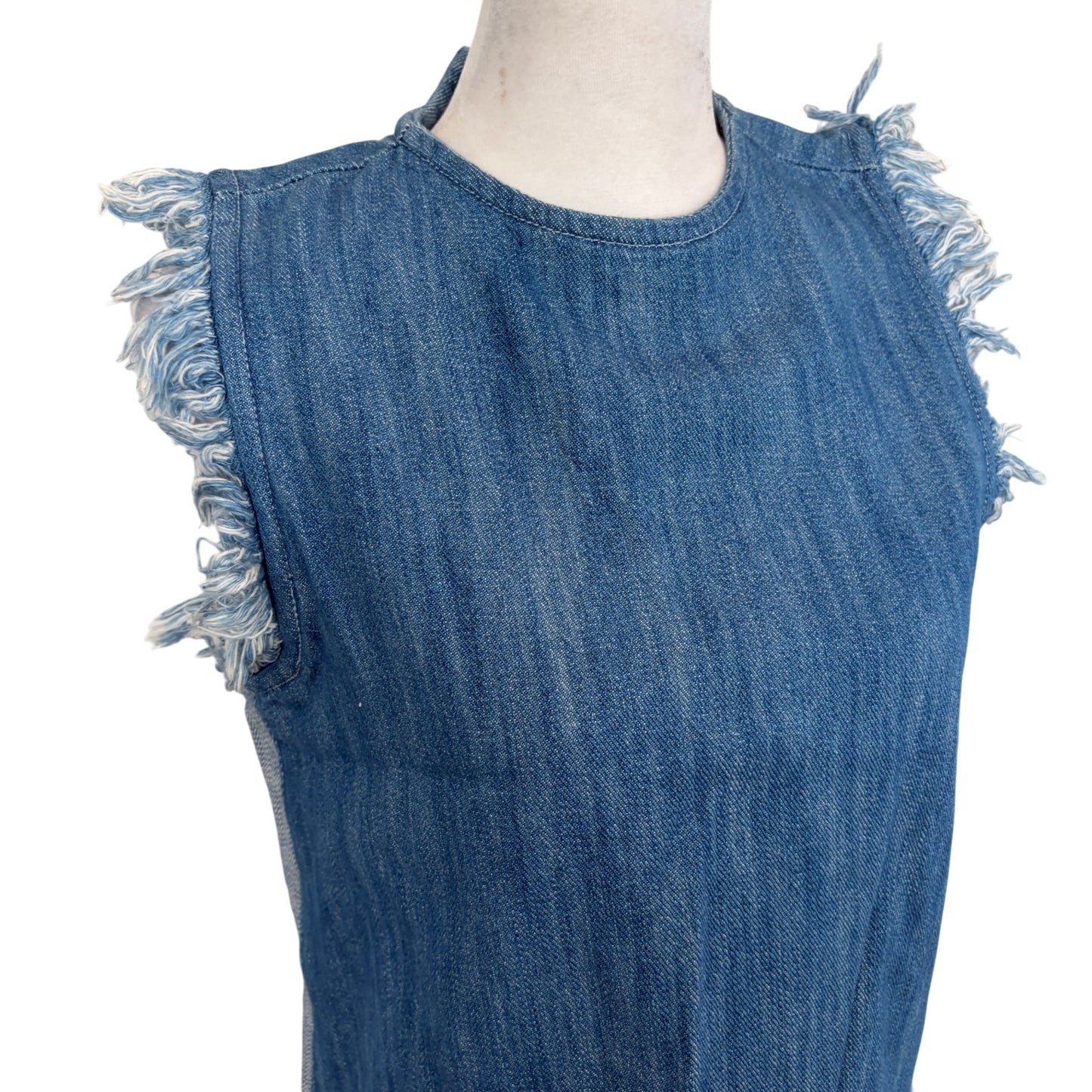 Rachel Roy NWT Denim Sleeveless Top Frayed Edges Womens Size Small NEW