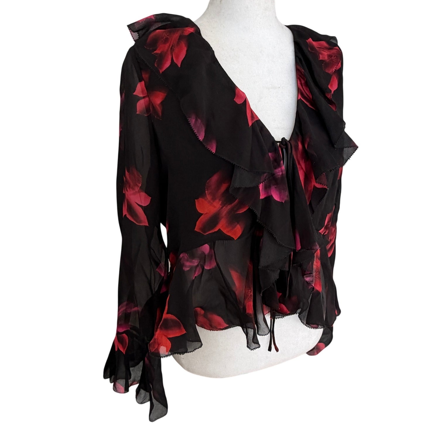 Rails Ariana Black and Red Floral Ruffled Blouse Top Womens Size Small