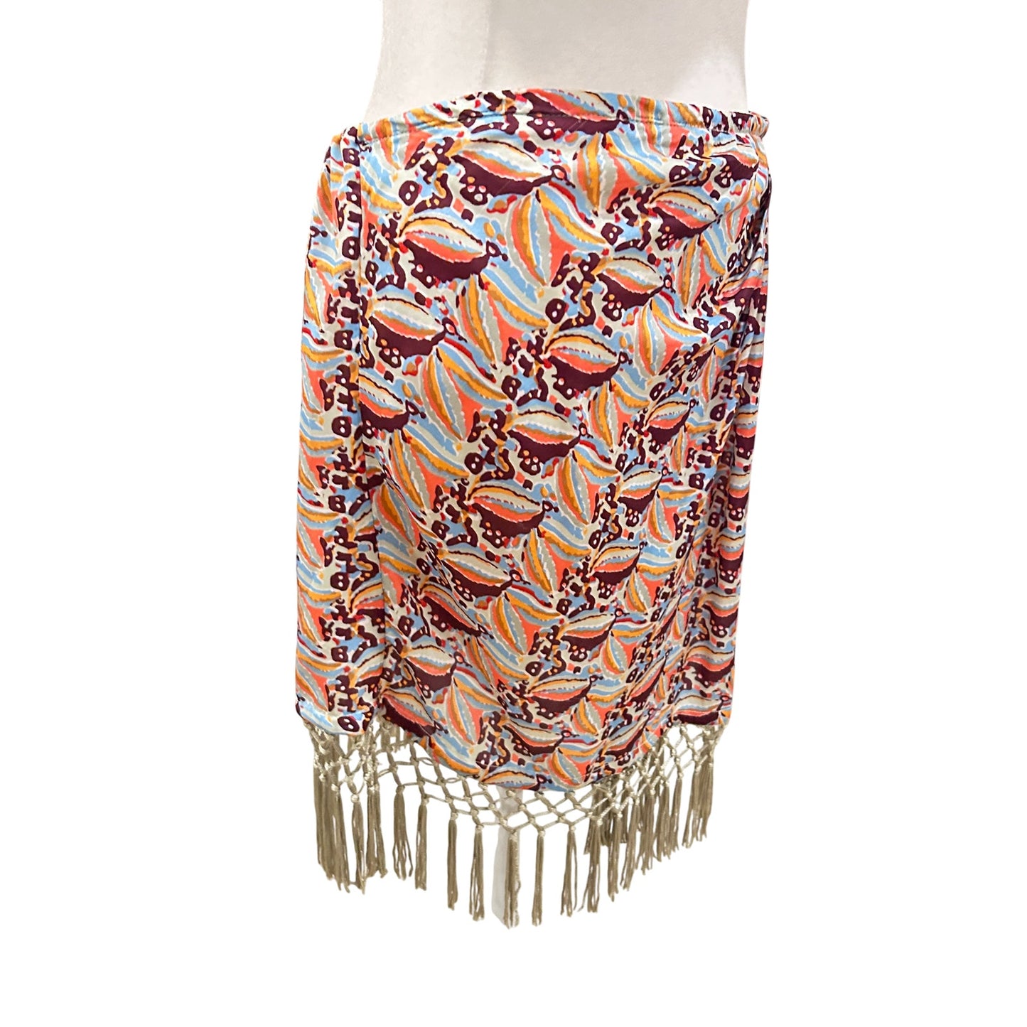 Anthropologie Multi-Color Boho Fringed Hem Mini Skirt Womens Size Large