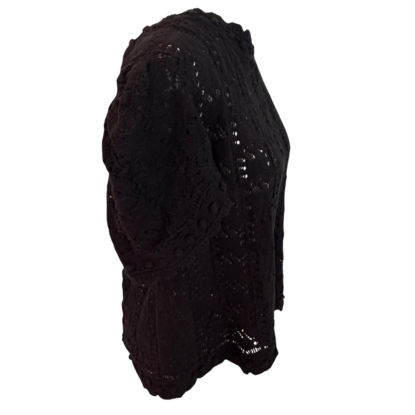 Anthropologie Black Crochet Short Sleeve Scalloped Sweater Women Size XL Petite
