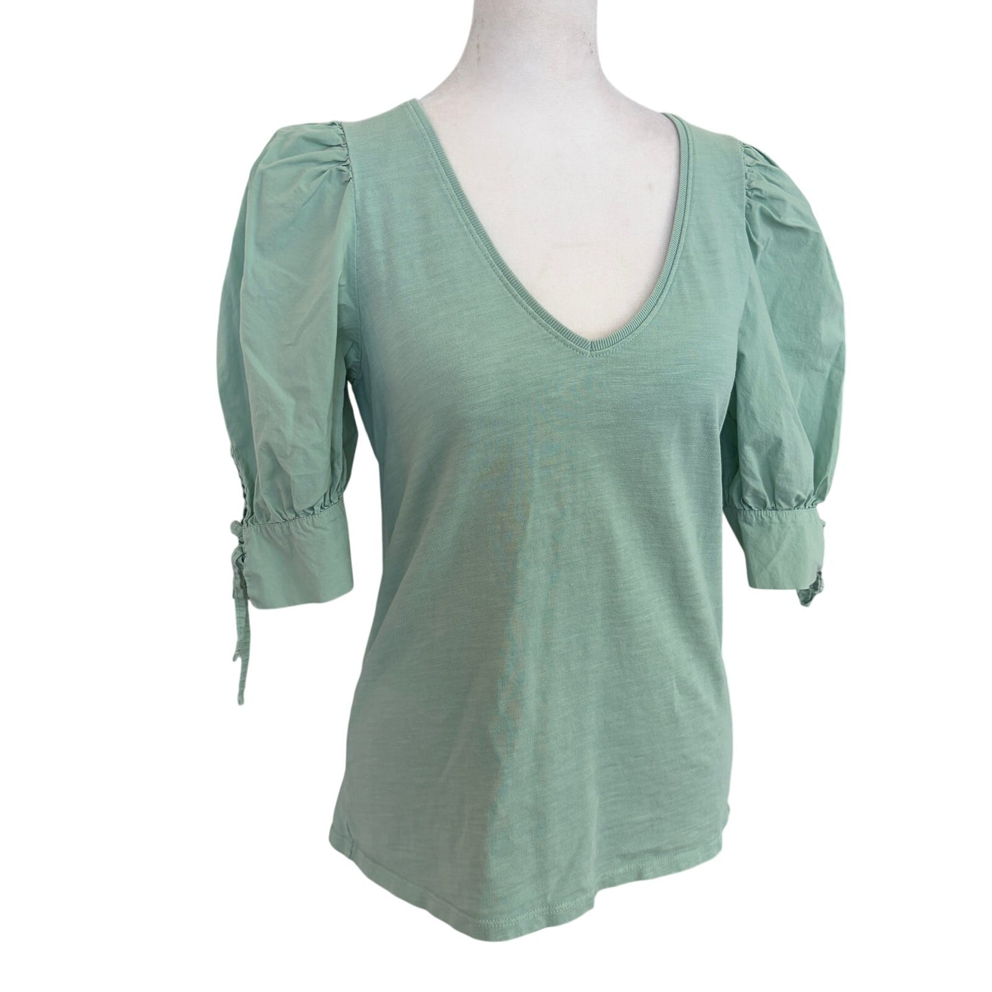Love The Label Anthropologie Floral Ruffle Mini Dress Blue Green Cotton Size S