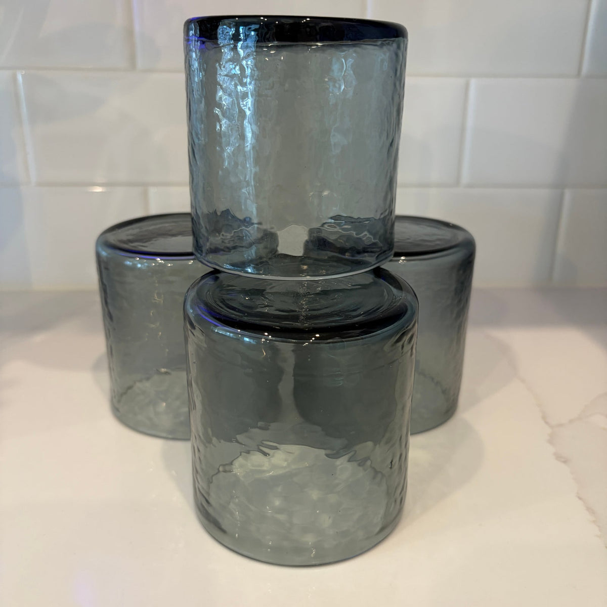 SET 4 Pottery Barn Hammered Short Drinking Glasses Smoke Gray 3.5" High