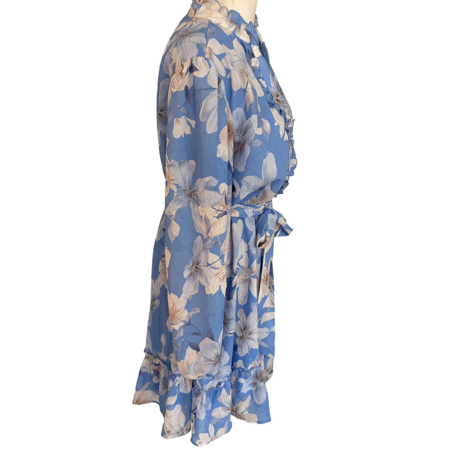 Joie Blue and White Floral Ruffled Mini Dress Long Sleeves Womens Size Medium