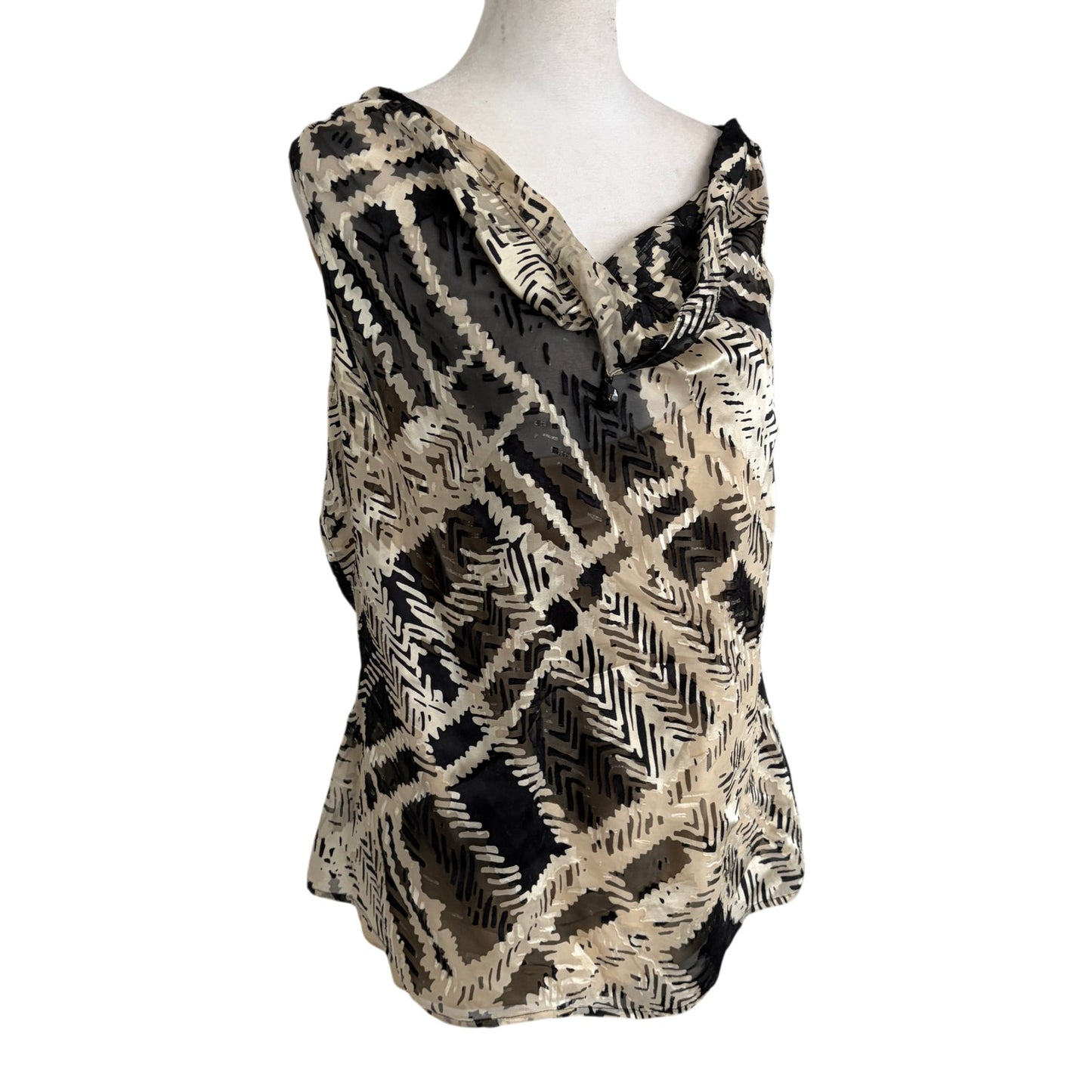 St. John Black and Tan Silk Blend Sleeveless Top Blouse Womens Size Medium