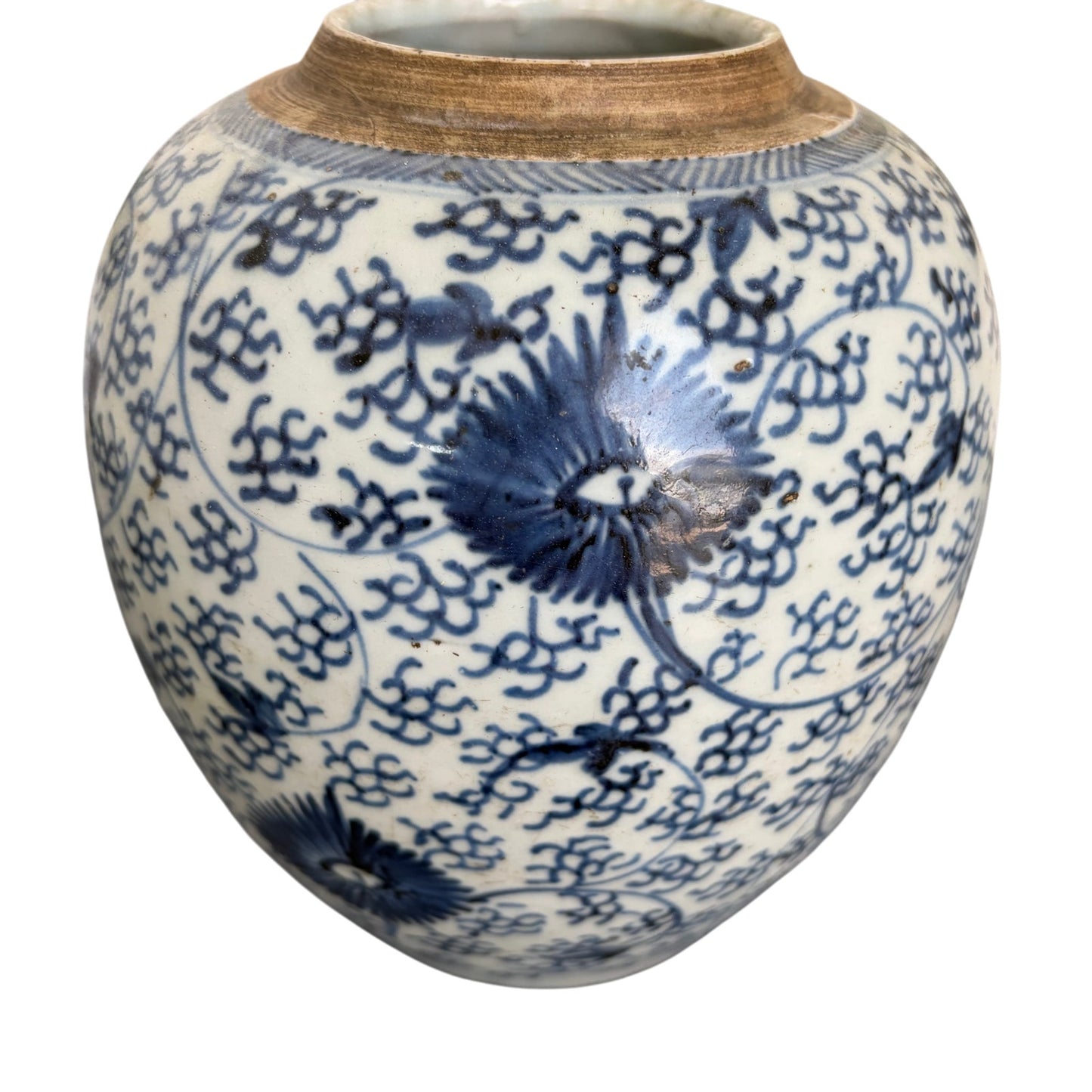 Antique 19th Century Chinese Art Porcelain Blue and White Ginger Jar 9" x 7"