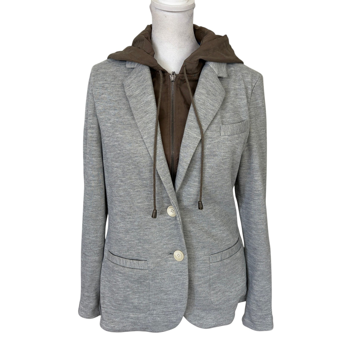 Elevenses Anthropologie Gray Hooded Dickie Blazer Jacket Womens Size Small