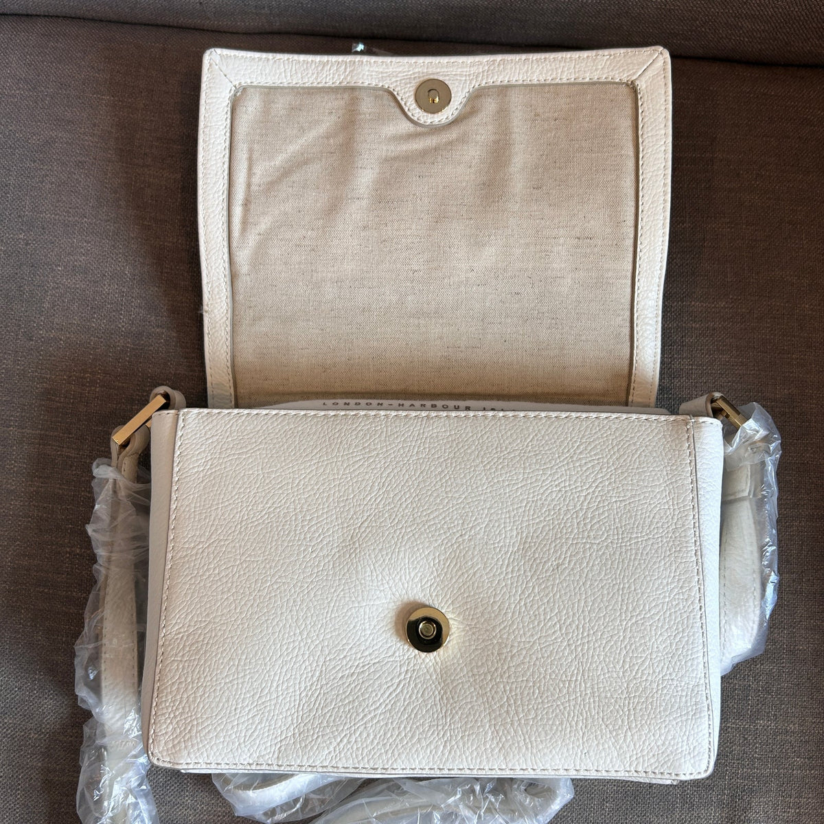 India Hicks Lady P Off-White Pebbled Leather Crossbody Shoulder Bag NEW