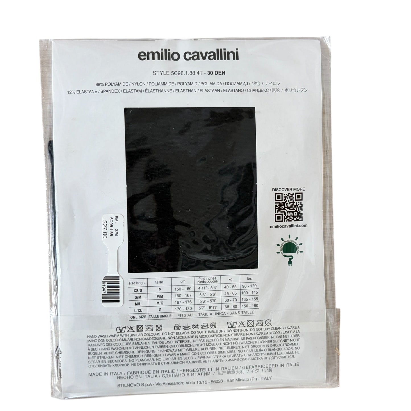 Emilio Cavallini Firenze Black Tights Style 5C98.1.88 Womens Size M/L NEW