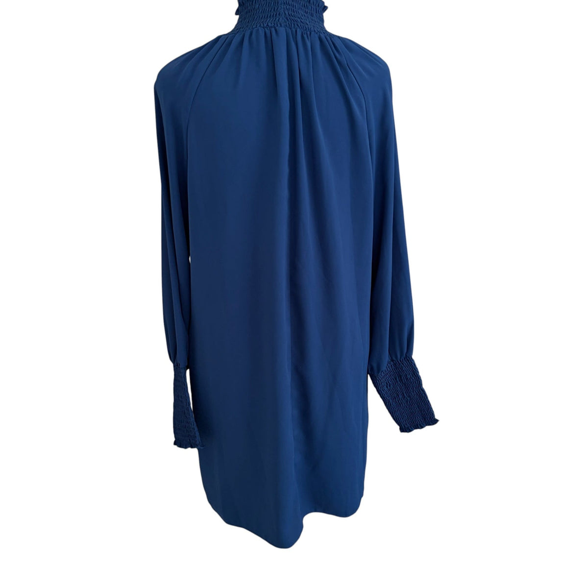 Amanda Uprichard Blue Mini Shift Dress Ruched Sleeves Mock Neck Women Size Small