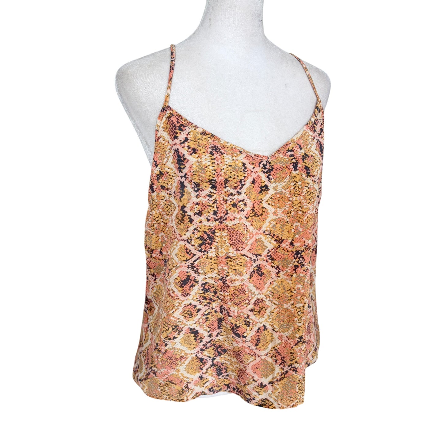 E by Eloise Peach, Gray, Gold Snakeskin 100% Silk Cami Top Women Size Small