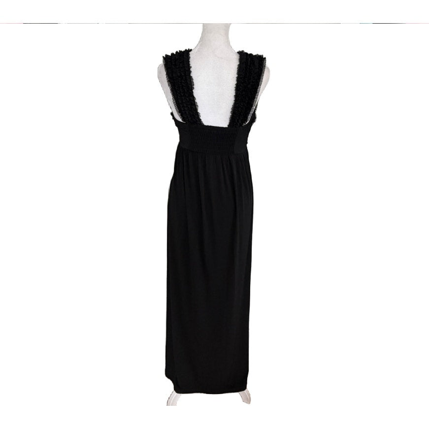 Guess Black Ruffled Lace Trim Sleeveless Maxi Dress Womens Size Small