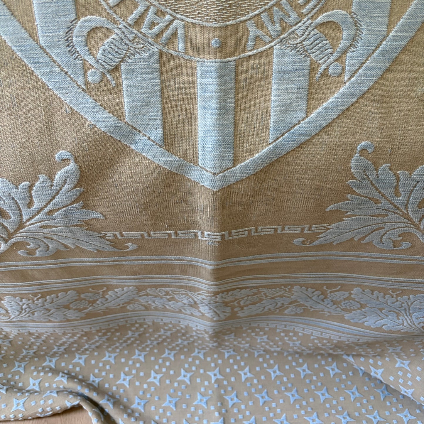 Vintage Monument Mills Valley Forge Military Academy Blue/Tan Coverlet 61" x 88"
