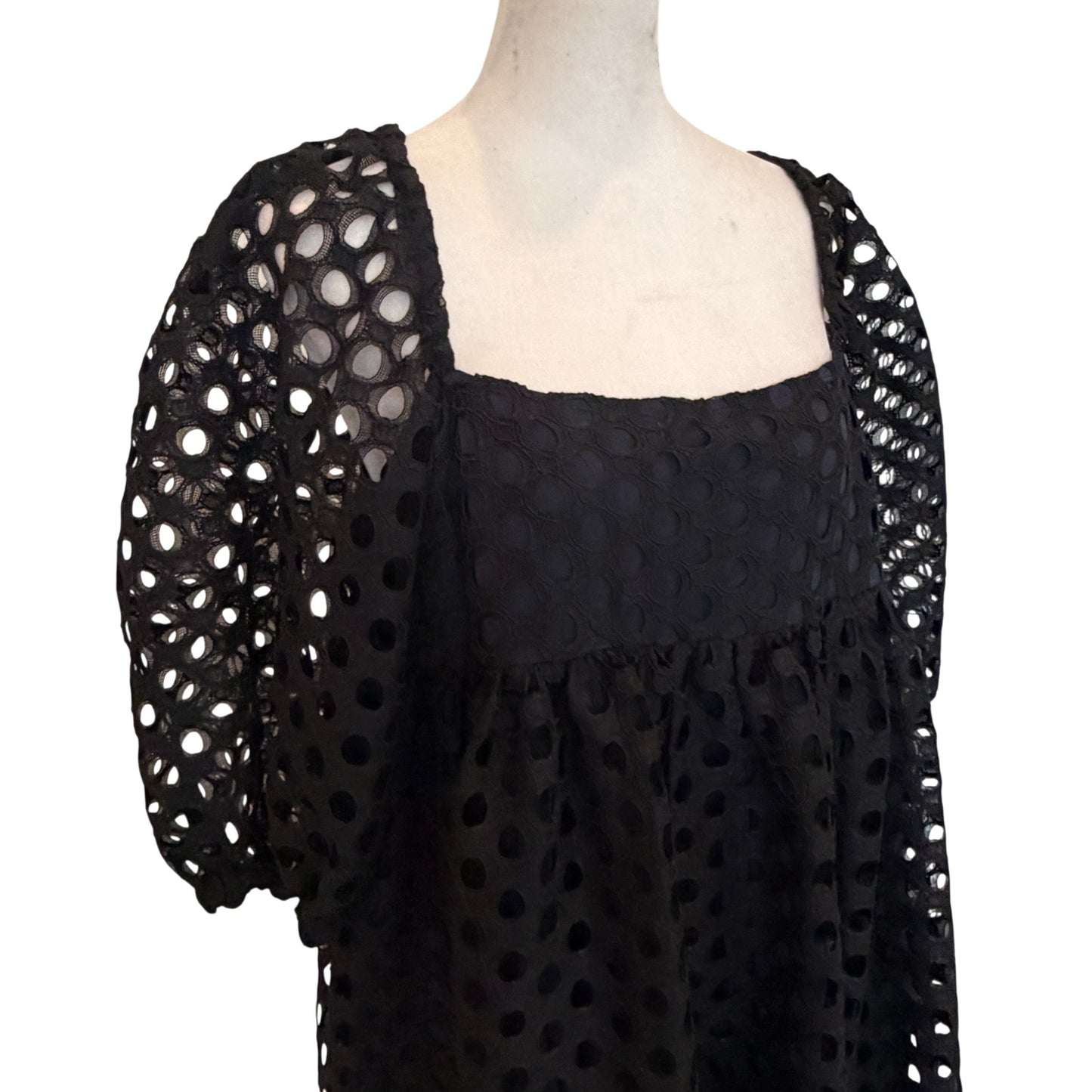 Kimchi Blue Puff Sleeve Black Eyelet Mini Dress Womens Size Large